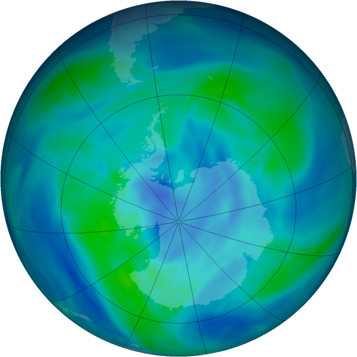 Antarctic ozone map for 15 March 2005